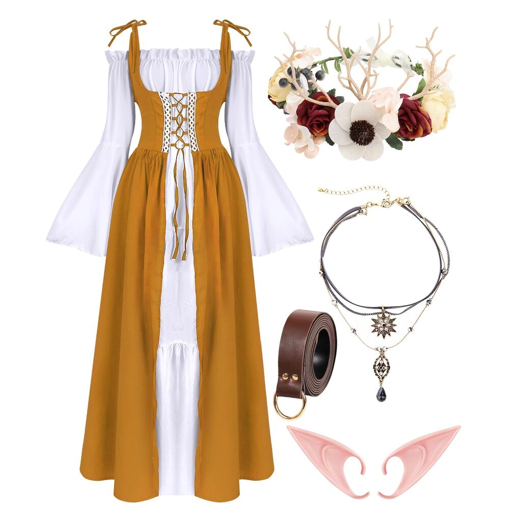 1342 Renaissance Dresses Medieval Costume For Flower Crown Elf